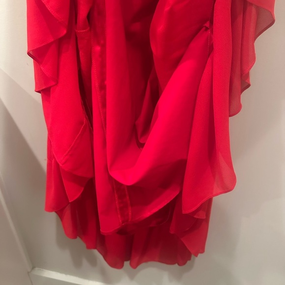 Alex Marie Vibrant Red Halter Maxi Dress Back Tie Ruffles Christmas Event Sz 8 - Picture 7 of 10